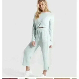 Gymshark Mint Green Ribbed Cropped Long Sleeve Relaxed Sweatshirt Only Size XS